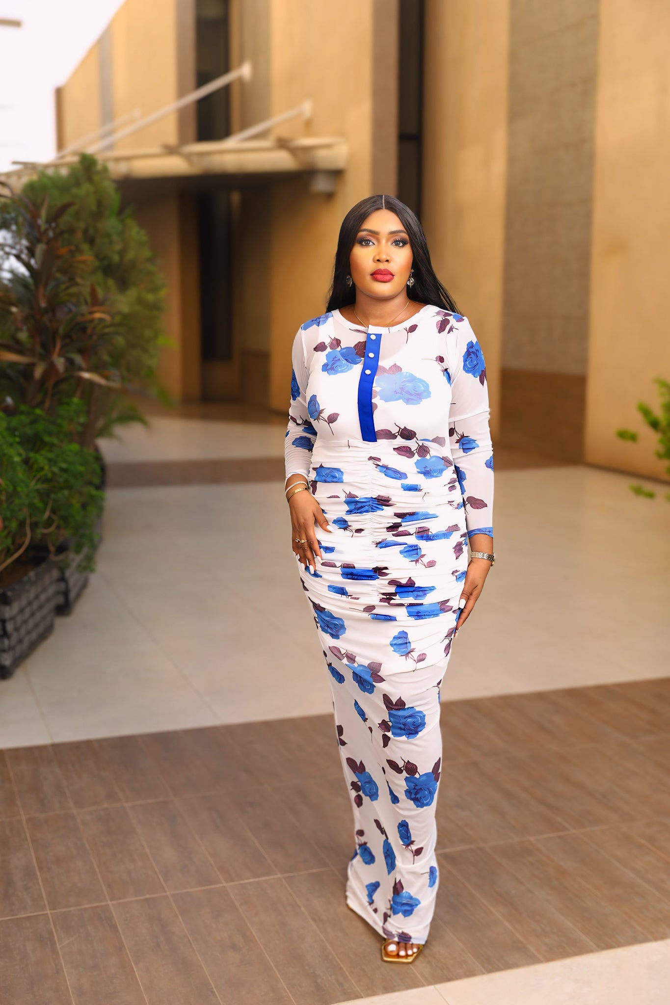 Sleek Blue Lily Body-Con Dress